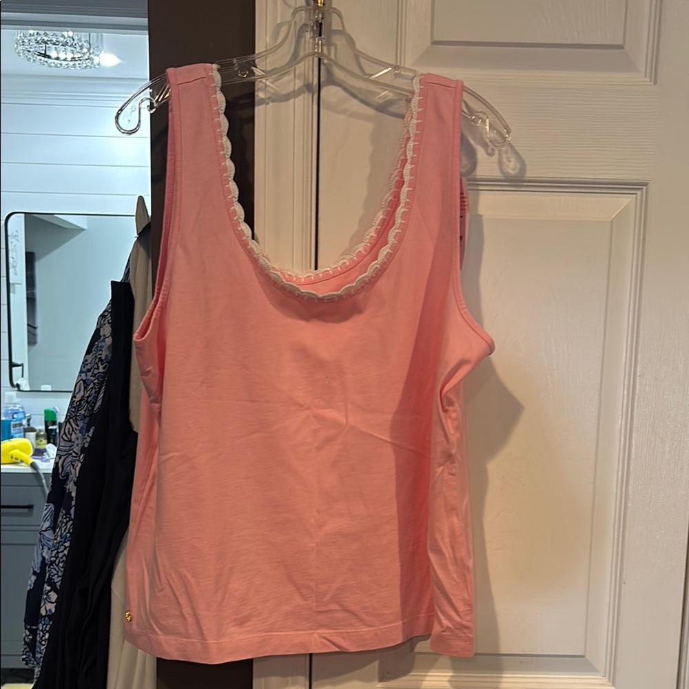 Lilly Pulitzer Pink Sleeveless Top crocheted trim